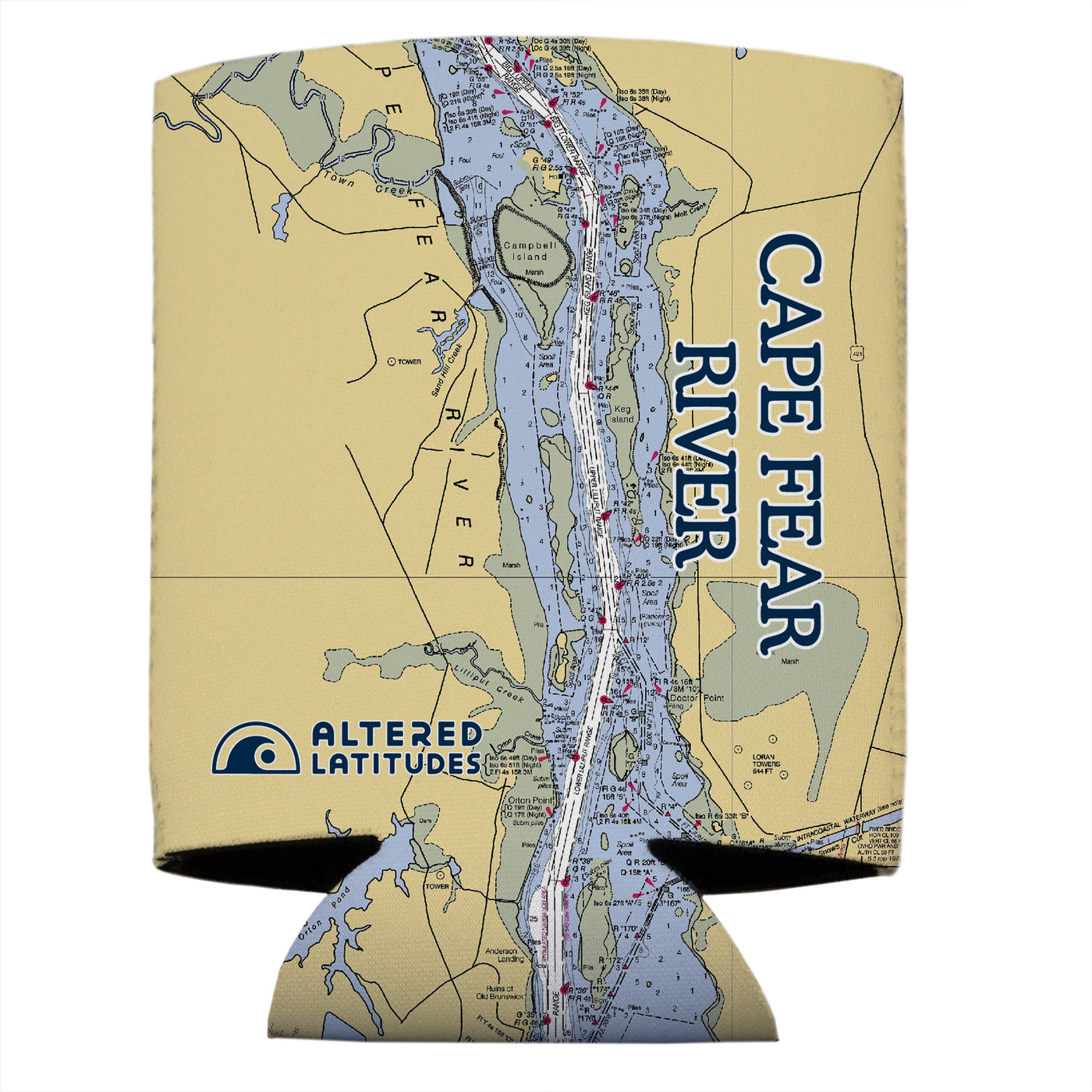 Altered Latitudes Cape Fear River Chart Standard Can Cooler (4-Pack)