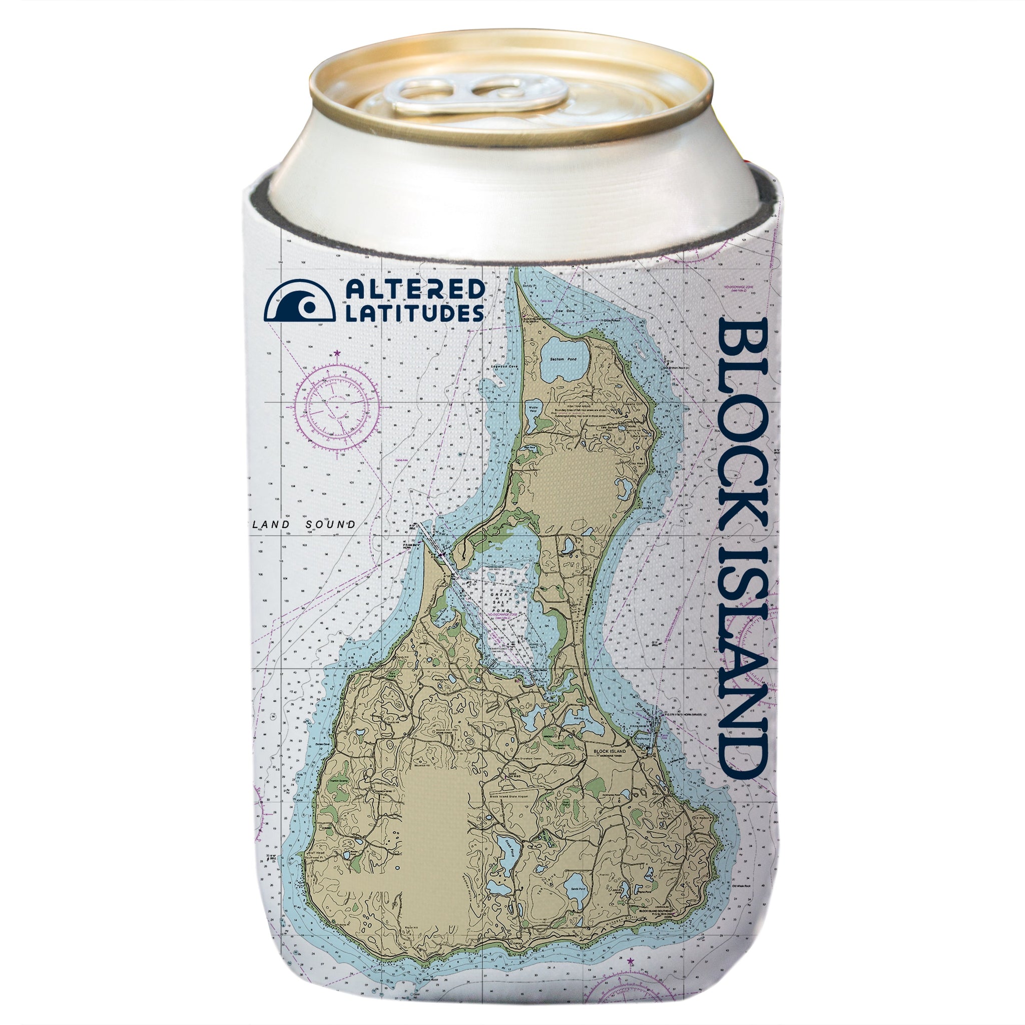 Block Island, RI Chart Can Cooler (4-Pack)
