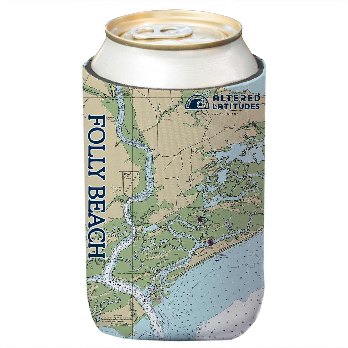 Altered Latitudes Folly Beach Chart Standard Can Cooler (4-Pack)