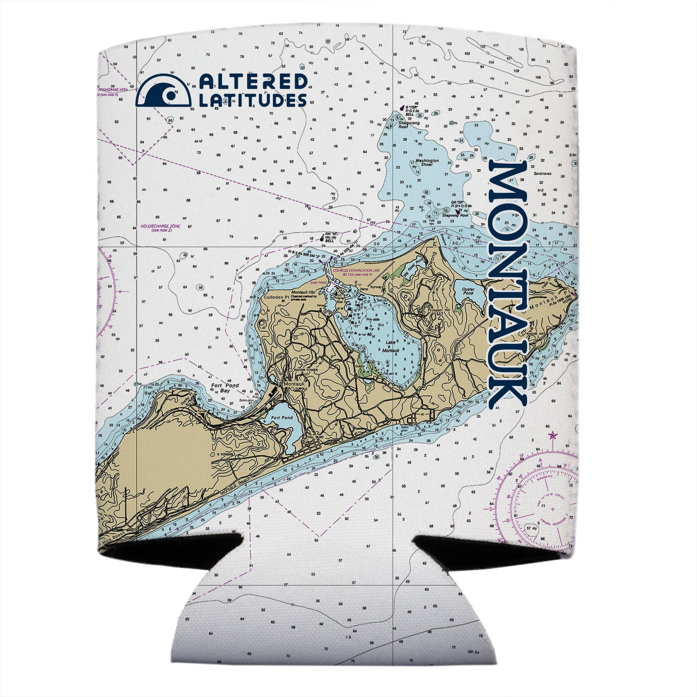 Altered Latitudes Montauk, NY Chart Standard Can Cooler (4-Pack)