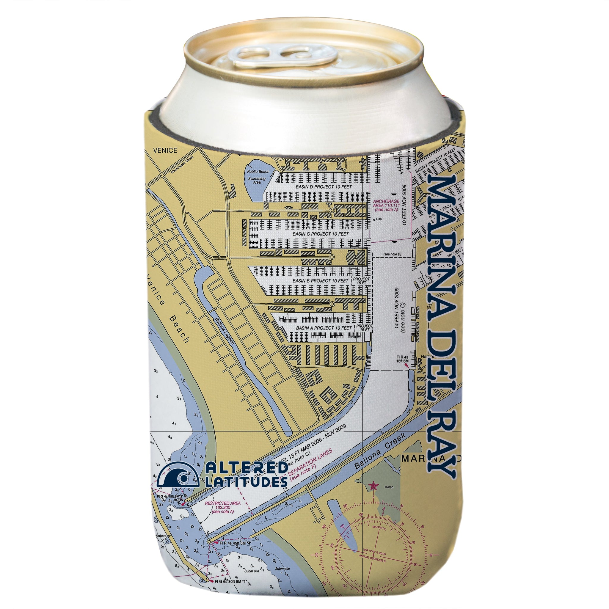 Marina Del Ray Chart Can Cooler (4-Pack)