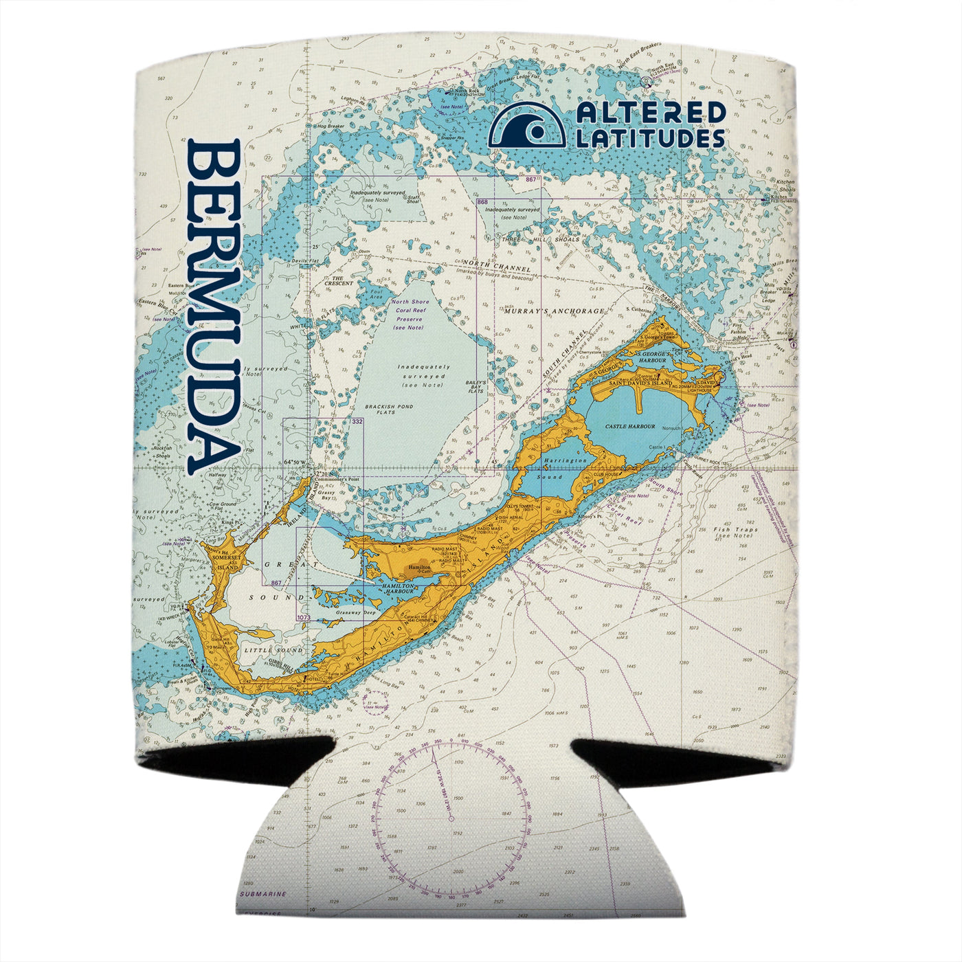 Altered Latitudes Bermuda Chart Standard Can Cooler (4-Pack)