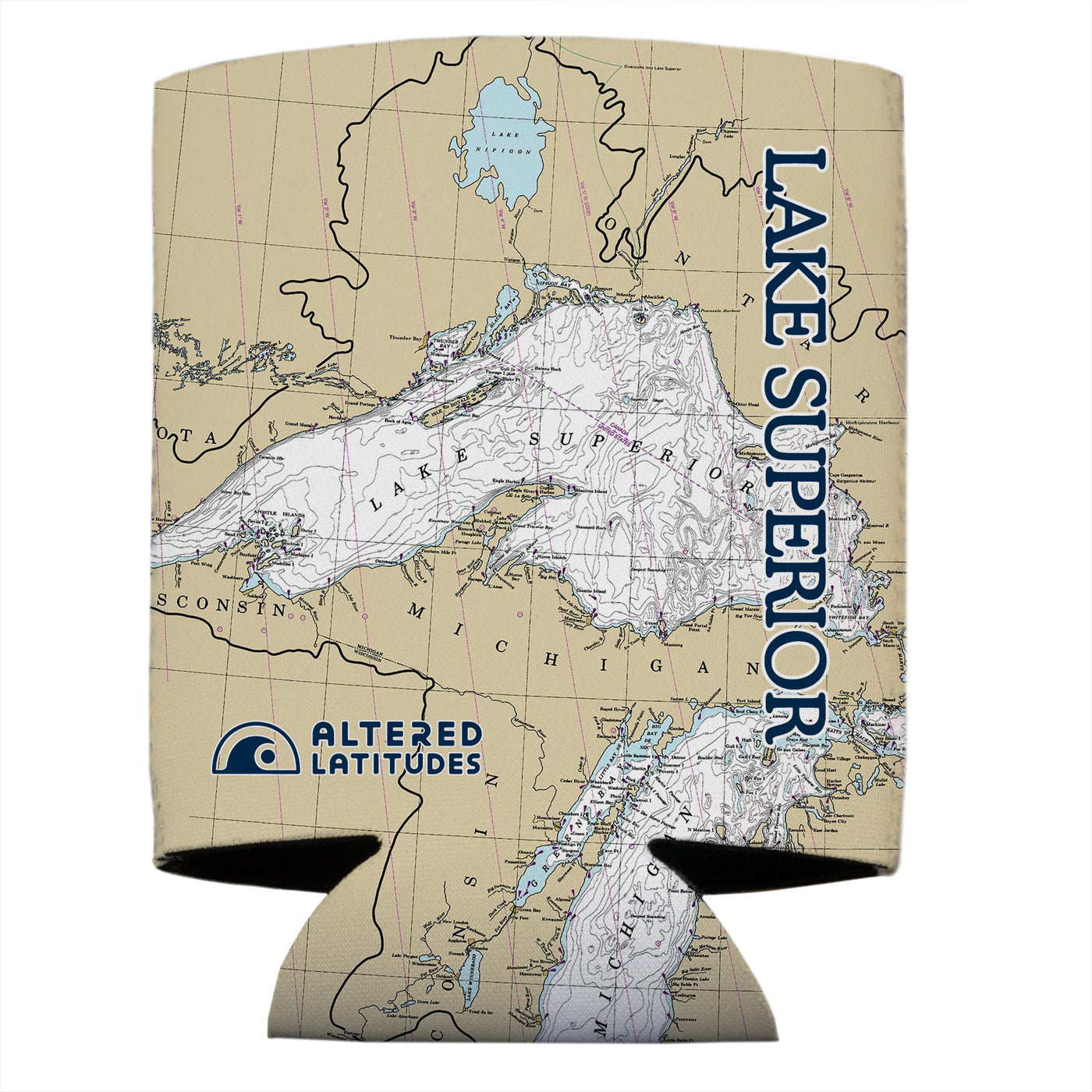 Altered Latitudes Lake Superior Chart Standard Can Cooler (4-Pack)