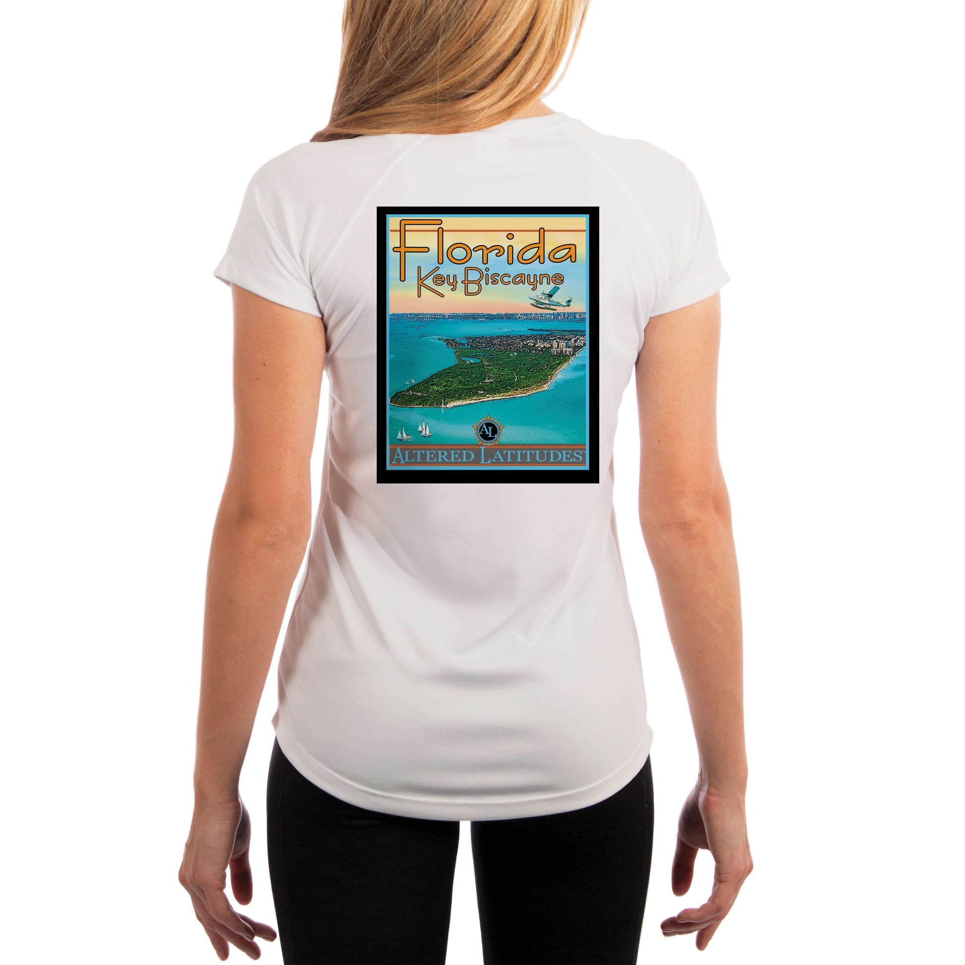 Vintage Destination Key Biscayne Women's UPF 5+ UV Sun Protection Short Sleeve T-shirt - Altered Latitudes