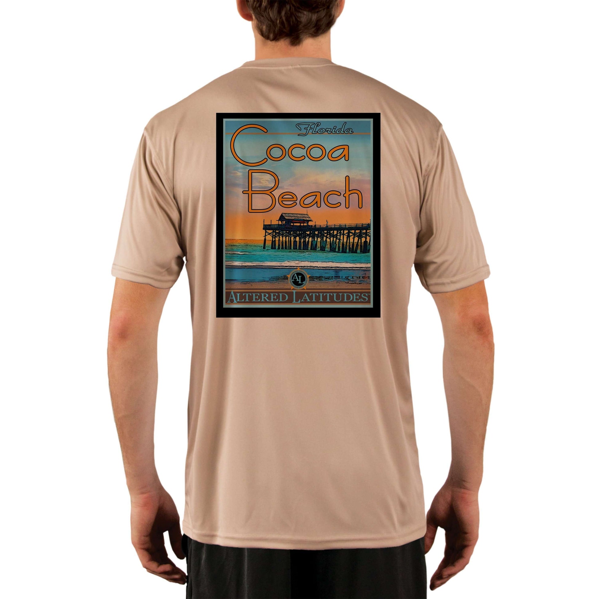 Vintage Destination Cocoa Beach Men's UPF 5+ UV Sun Protection Short Sleeve T-shirt - Altered Latitudes
