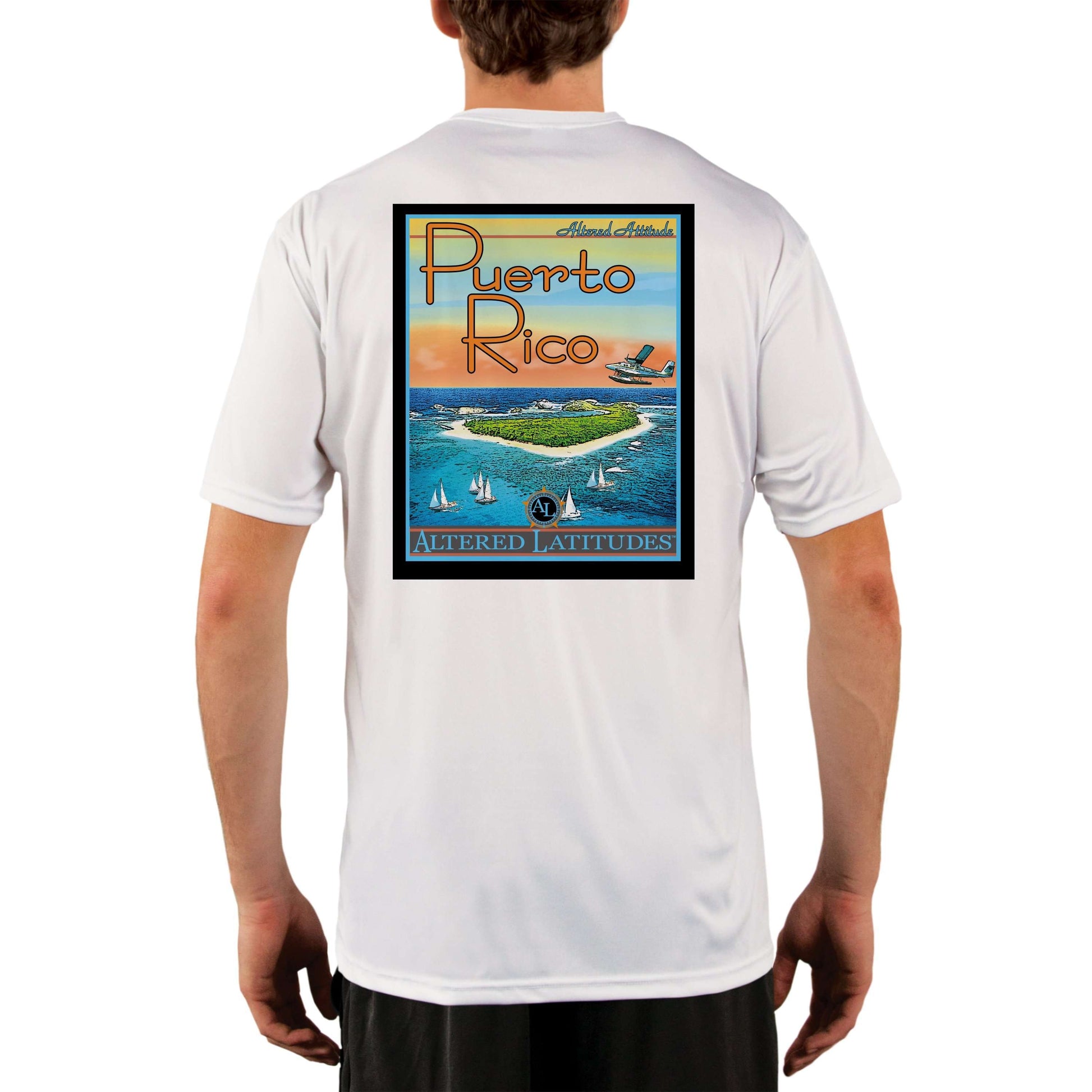 Vintage Destination Puerto Rico Men's UPF 5+ UV Sun Protection Short Sleeve T-shirt - Altered Latitudes